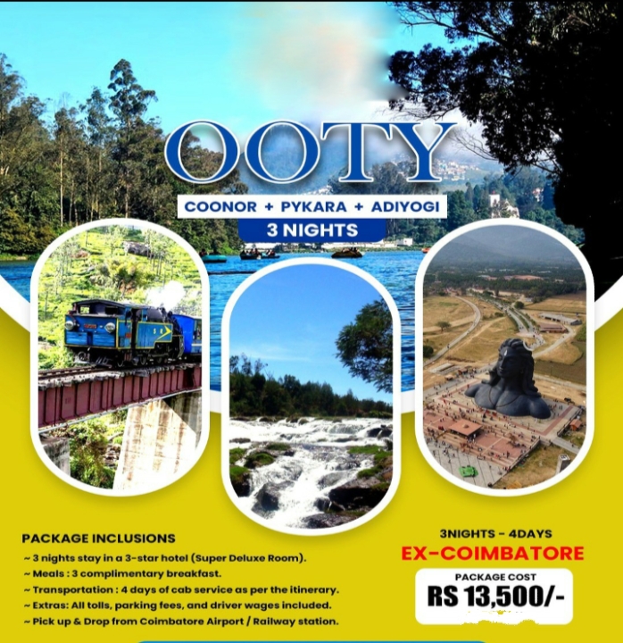 3 Nights Ooty, Coonoor, Pykara & Adiyogi Tour Package